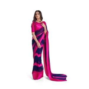 Women’s Satin Patta Printed Saree With Unstitched Blouse (Pink)