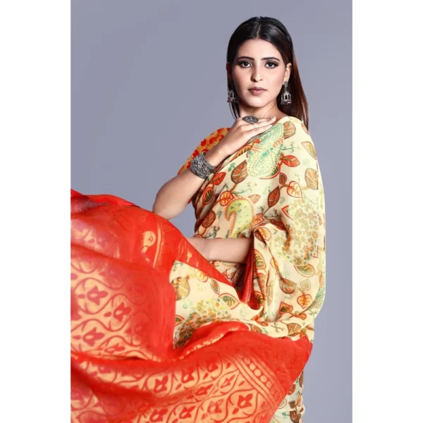 Women's Viscose Rayon Printed Saree With Unstitched Blouse (Red)