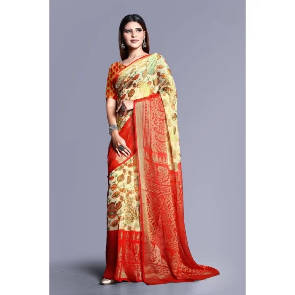 Women's Viscose Rayon Printed Saree With Unstitched Blouse (Red)