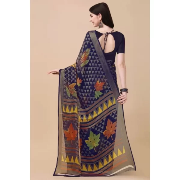 Women's Viscose Rayon Printed Saree With Unstitched Blouse (Navy Blue)