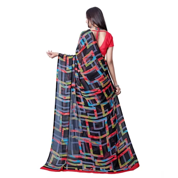 Women's Georgette Printed Saree With Unstitched Blouse (Red)