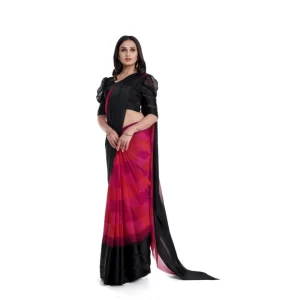 Women’s Satin Patta Printed Saree With Unstitched Blouse (Pink)