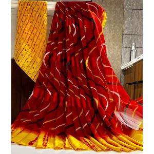 Women’s Satin Patta Printed Saree With Unstitched Blouse (Yellow)