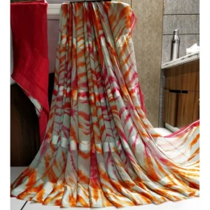 Women’s Satin Patta Printed Saree With Unstitched Blouse (Orange)