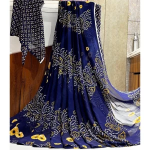 Women’s Georgette Printed Saree With Unstitched Blouse (Navy Blue)