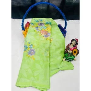 Women’s Viscose Rayon Printed Saree With Unstitched Blouse (Green)
