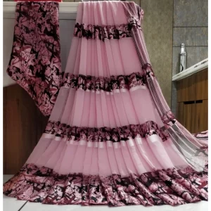 Women’s Satin Patta Printed Saree With Unstitched Blouse (Pink)