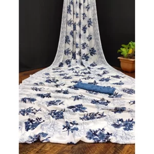 Women’s Georgette Printed Saree With Unstitched Blouse (Blue)