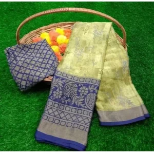 Women’s Viscose Rayon Printed Saree With Unstitched Blouse (Navy Blue)