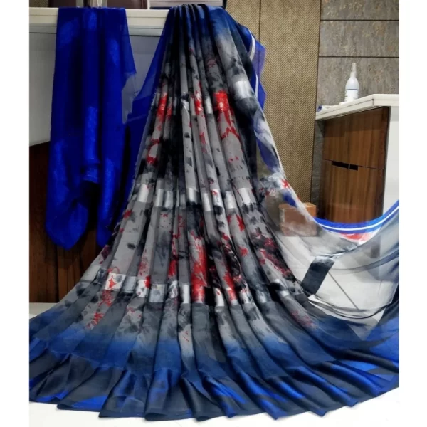 Women's Satin Patta Printed Saree With Unstitched Blouse (Grey)