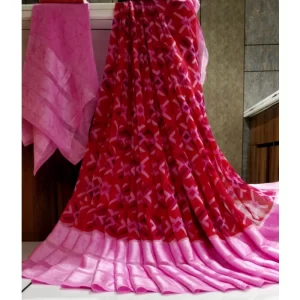 Women’s Satin Patta Printed Saree With Unstitched Blouse (Pink)