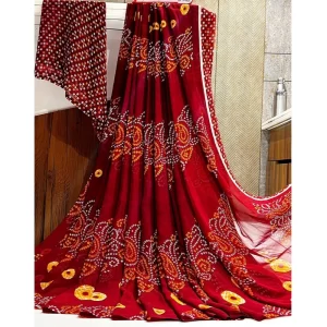 Women’s Georgette Printed Saree With Unstitched Blouse (Maroon)