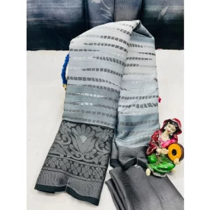 Women’s Viscose Rayon Printed Saree With Unstitched Blouse (Grey)