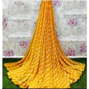 Women’s Georgette Printed Saree With Unstitched Blouse (Yellow)