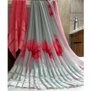Women’s Satin Patta Printed Saree With Unstitched Blouse (Grey)