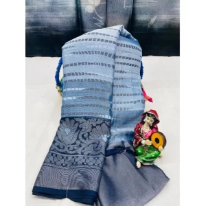 Women’s Viscose Rayon Printed Saree With Unstitched Blouse (Blue)
