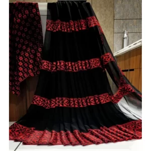 Women’s Satin Patta Printed Saree With Unstitched Blouse (Red)