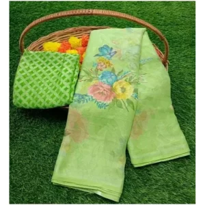 Women’s Viscose Rayon Printed Saree With Unstitched Blouse (Green)