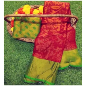 Women’s Viscose Rayon Printed Saree With Unstitched Blouse (Pink)