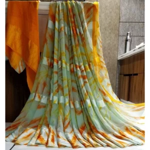 Women’s Satin Patta Printed Saree With Unstitched Blouse (Green)