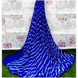 Women’s Georgette Printed Saree With Unstitched Blouse (Blue)