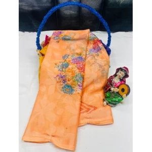 Women’s Viscose Rayon Printed Saree With Unstitched Blouse (Peach)