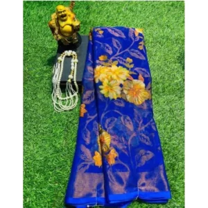 Women’s Viscose Rayon Printed Saree With Unstitched Blouse (Royal Blue)