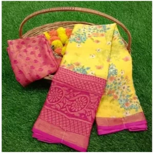 Women’s Viscose Rayon Printed Saree With Unstitched Blouse (Pink)