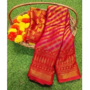 Women’s Viscose Rayon Printed Saree With Unstitched Blouse (Pink)