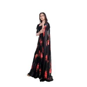 Women’s Satin Patta Printed Saree With Unstitched Blouse (Red)