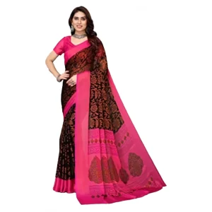 Women’s Viscose Rayon Printed Saree With Unstitched Blouse (Black)
