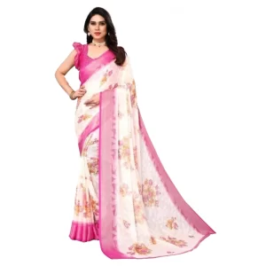 Women’s Viscose Rayon Printed Saree With Unstitched Blouse (Pink)