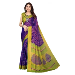 Women’s Viscose Rayon Printed Saree With Unstitched Blouse (Blue)