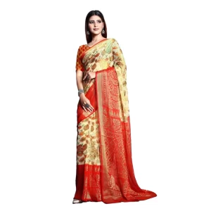 Women’s Viscose Rayon Printed Saree With Unstitched Blouse (Red)