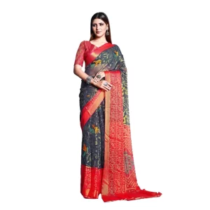 Women’s Viscose Rayon Printed Saree With Unstitched Blouse (Grey)