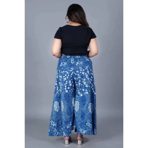 Women's Cotton Printed Elastic Palazzo Pant (Blue, Free Size)