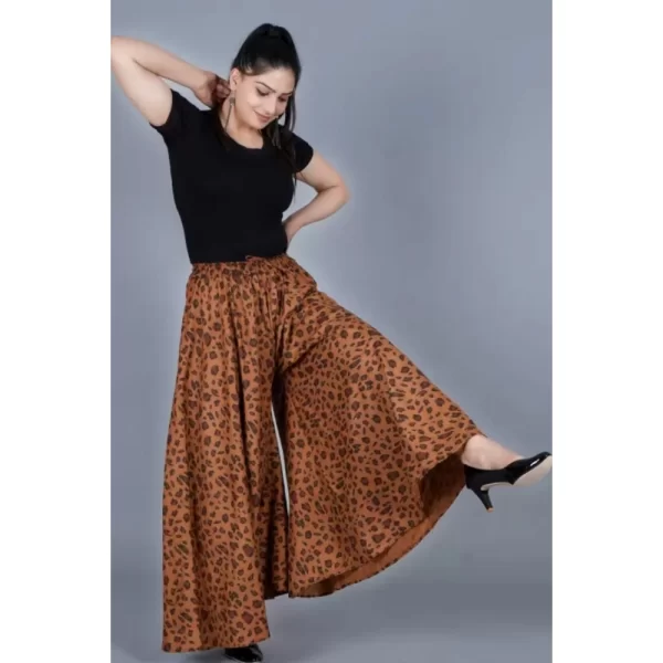 Women's Cotton Printed Elastic Palazzo Pant (Brown, Free Size)