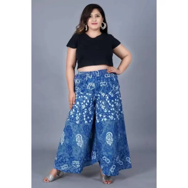 Women's Cotton Printed Elastic Palazzo Pant (Blue, Free Size)