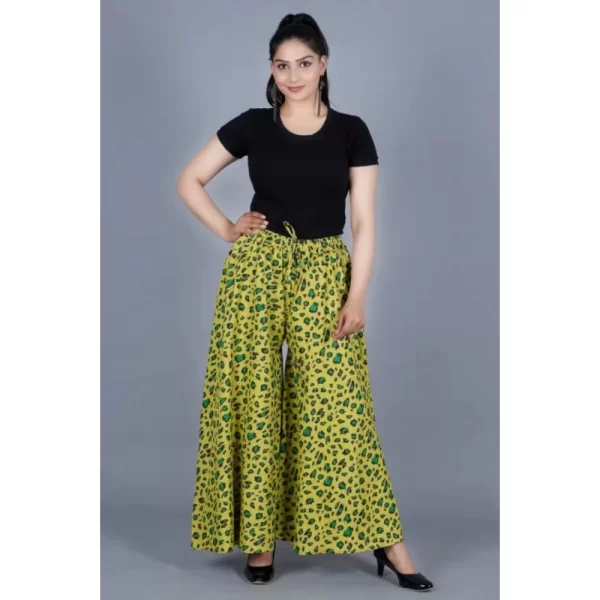 Women's Cotton Printed Elastic Palazzo Pant (Green, Free Size)