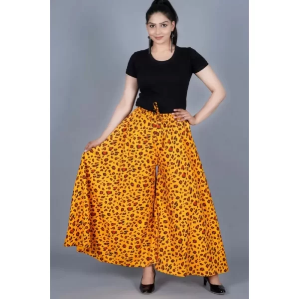 Generic Women's Cotton Printed Elastic Palazzo Pant (Yellow, Free Size)