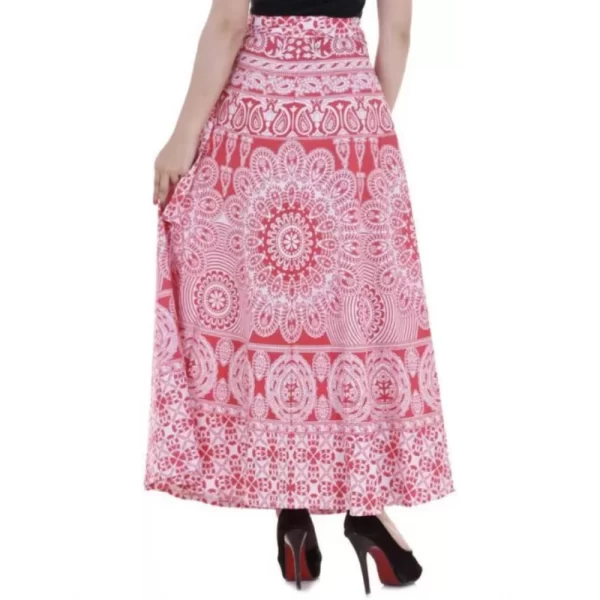 Generic Women's Cotton Printed Wrap Around Maxi Skirt (Red, Free Size)