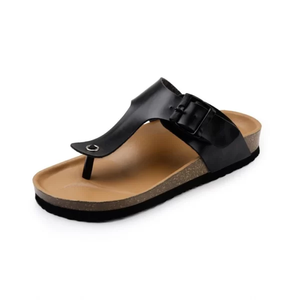 Unisex Cork Adjustable Buckle Straps Cork Sandals (Black)
