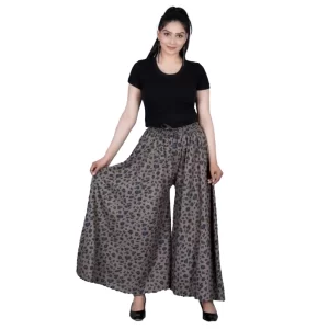 Generic Women’s Cotton Printed Elastic Palazzo Pant (Grey, Free Size)