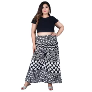 Generic Women’s Cotton Printed Elastic Palazzo Pant (Black, Free Size)