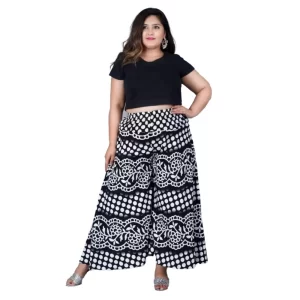 Generic Women’s Cotton Printed Elastic Palazzo Pant (Black, Free Size)