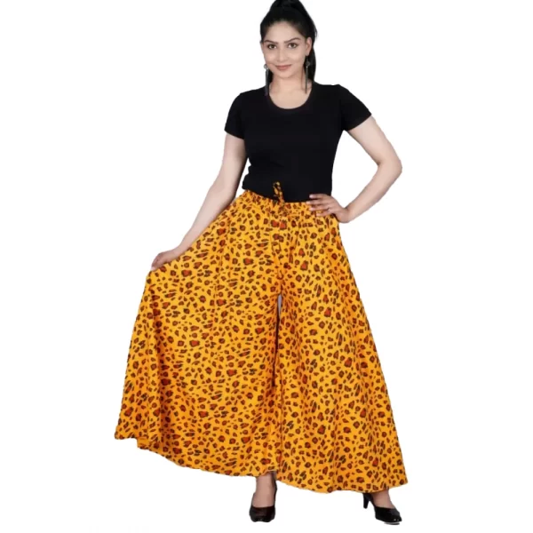 Generic Women's Cotton Printed Elastic Palazzo Pant (Yellow, Free Size)
