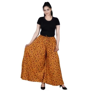 Generic Women’s Cotton Printed Elastic Palazzo Pant (Orange, Free Size)
