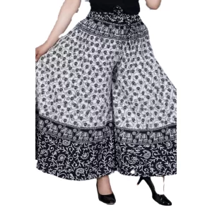Generic Women’s Cotton Jaipur Printed Elastic Palazzo Pant (Black, Free Size)