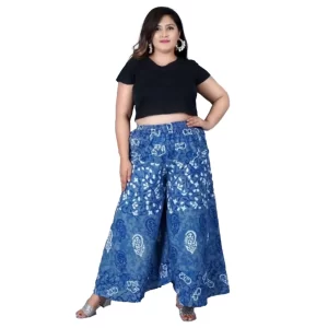 Generic Women’s Cotton Printed Elastic Palazzo Pant (Blue, Free Size)