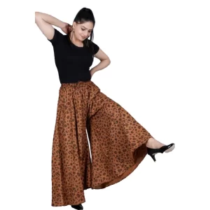 Generic Women’s Cotton Printed Elastic Palazzo Pant (Brown, Free Size)